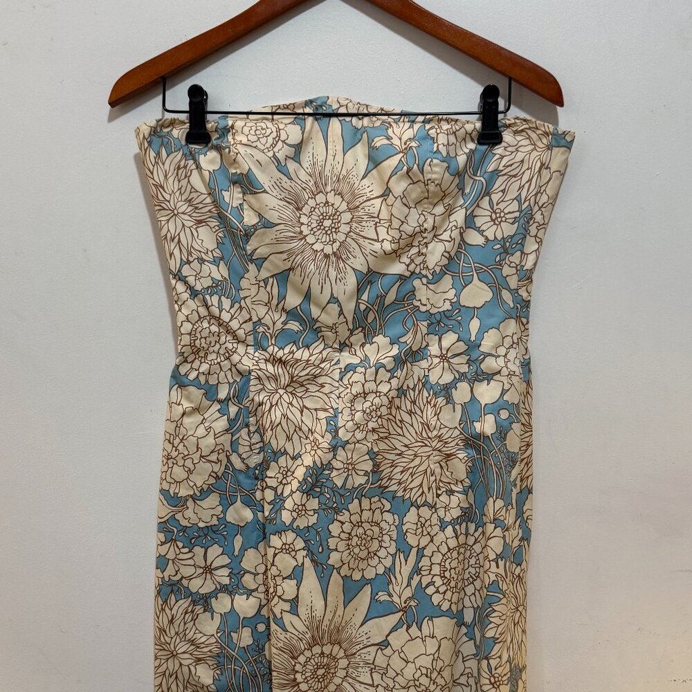 J. Crew Strapless Floral Dress in Cream and Light Blue